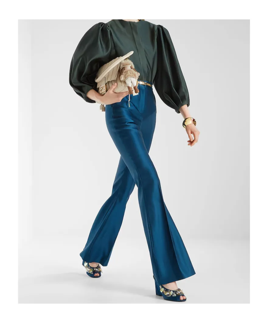 High-Waist Flared Satin Trousers