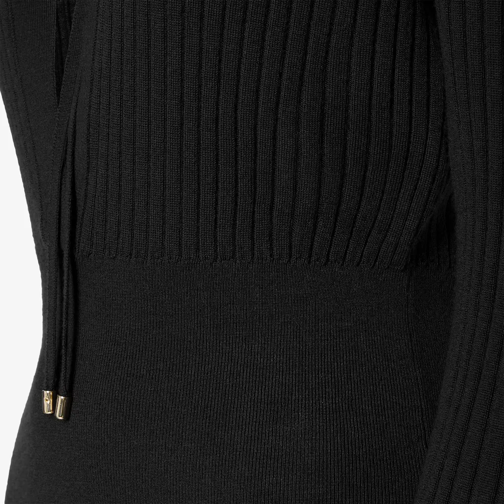 Ribbed-Knit Long Sleeved Drawstring Midi Dress