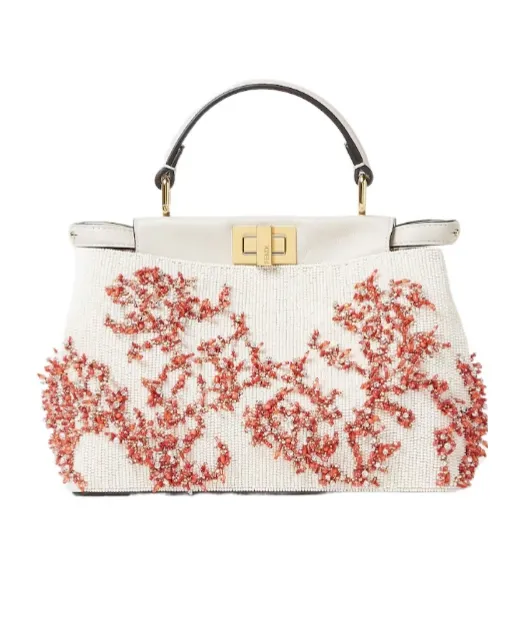 Sea Garden Coral Red And Camellia Embroidered Bag