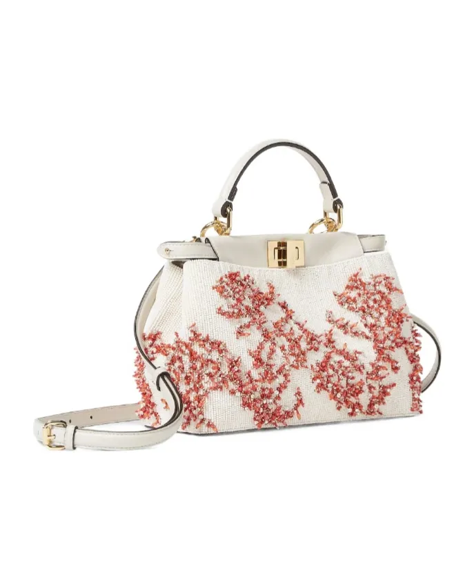 Sea Garden Coral Red And Camellia Embroidered Bag
