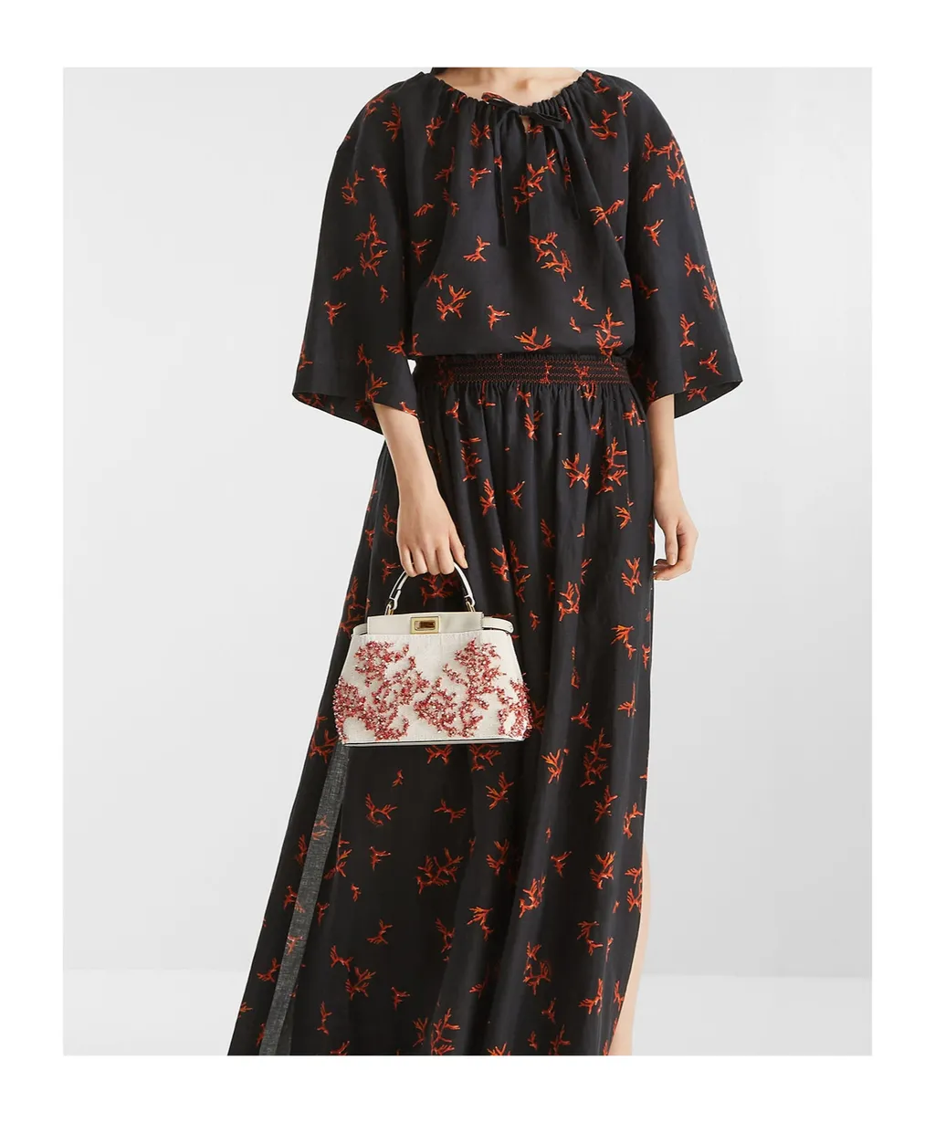 Sea Garden Coral Red And Camellia Embroidered Bag