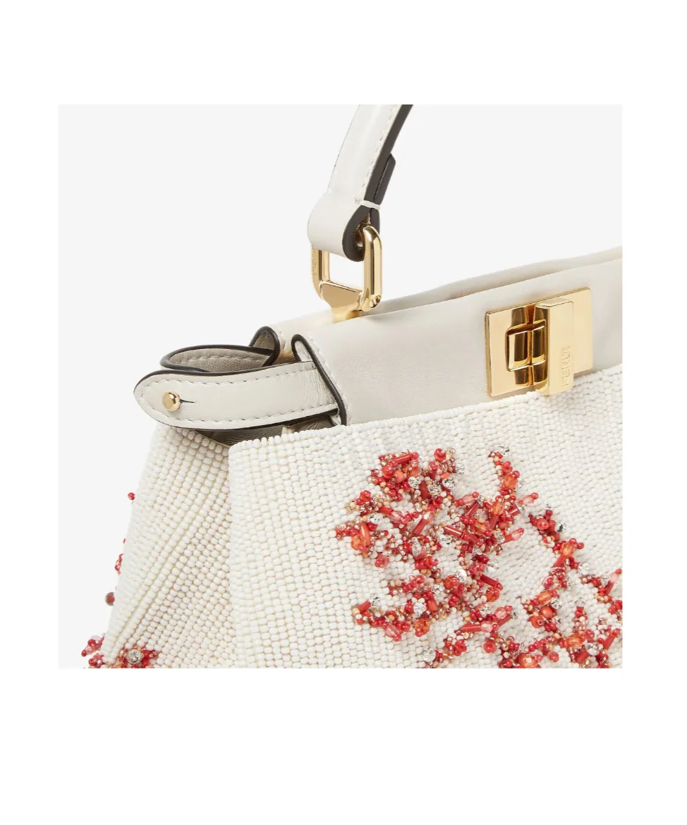 Sea Garden Coral Red And Camellia Embroidered Bag