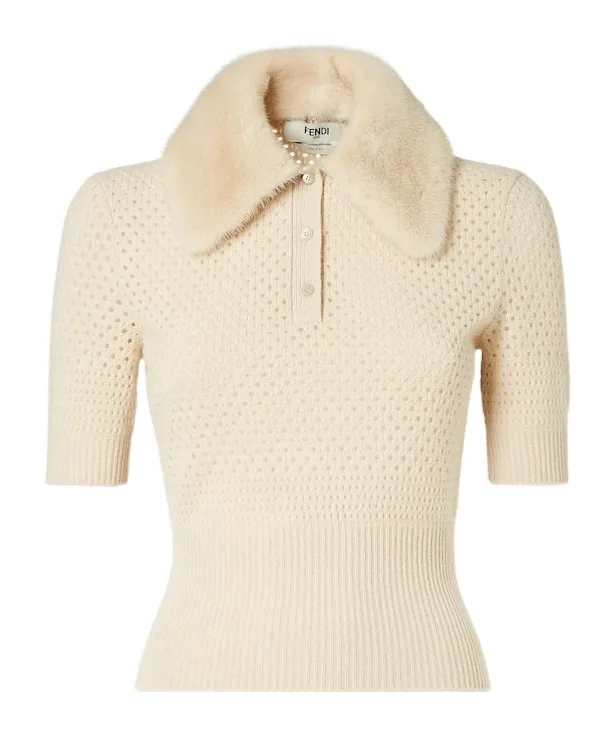 Wool And Cashmere Polo Shirt With Mink Collar