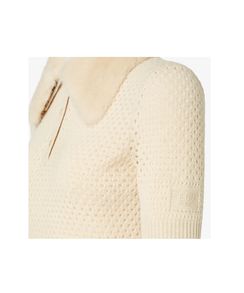 Wool And Cashmere Polo Shirt With Mink Collar