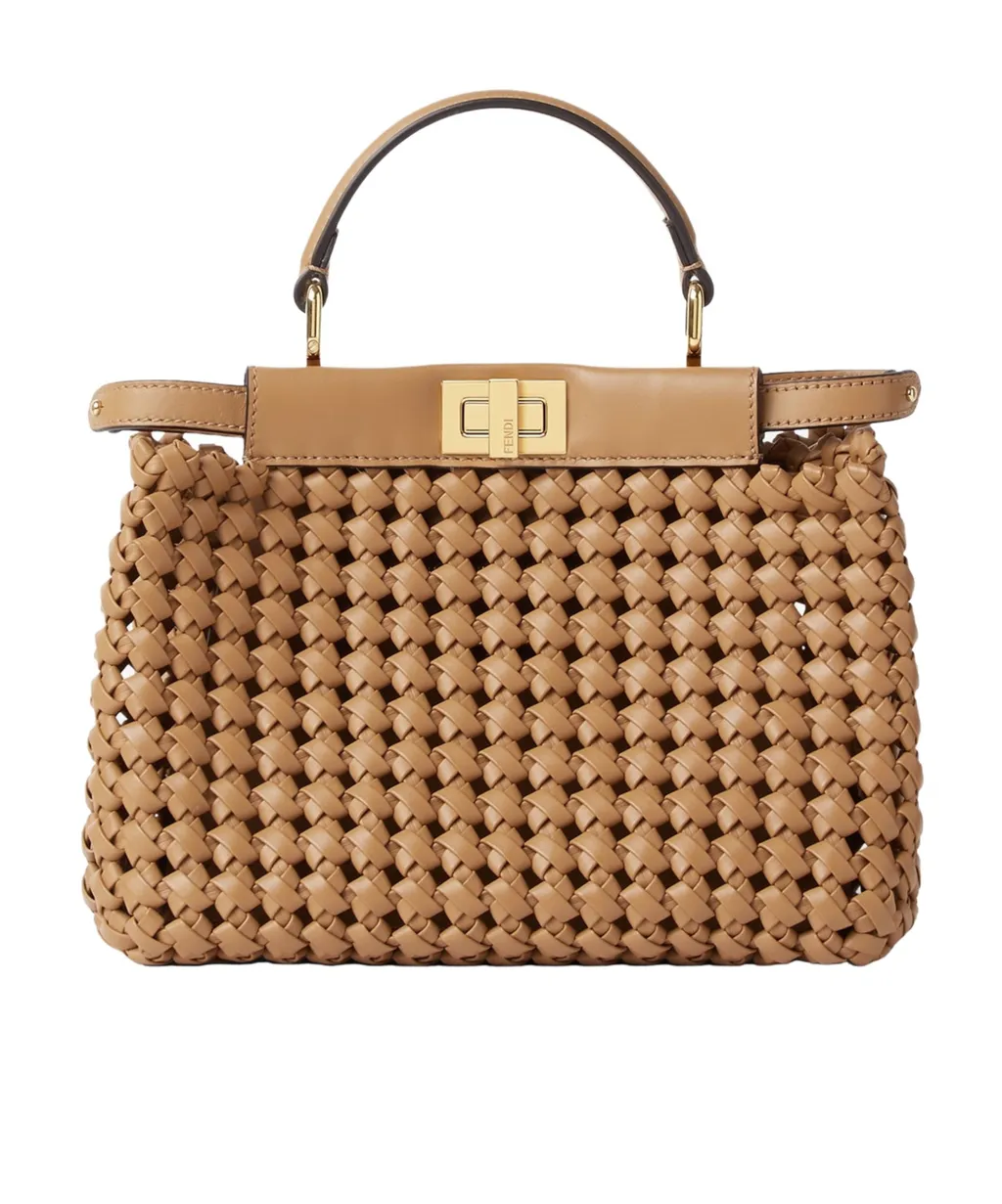 Cappuccino-Colored Woven Leather Bag