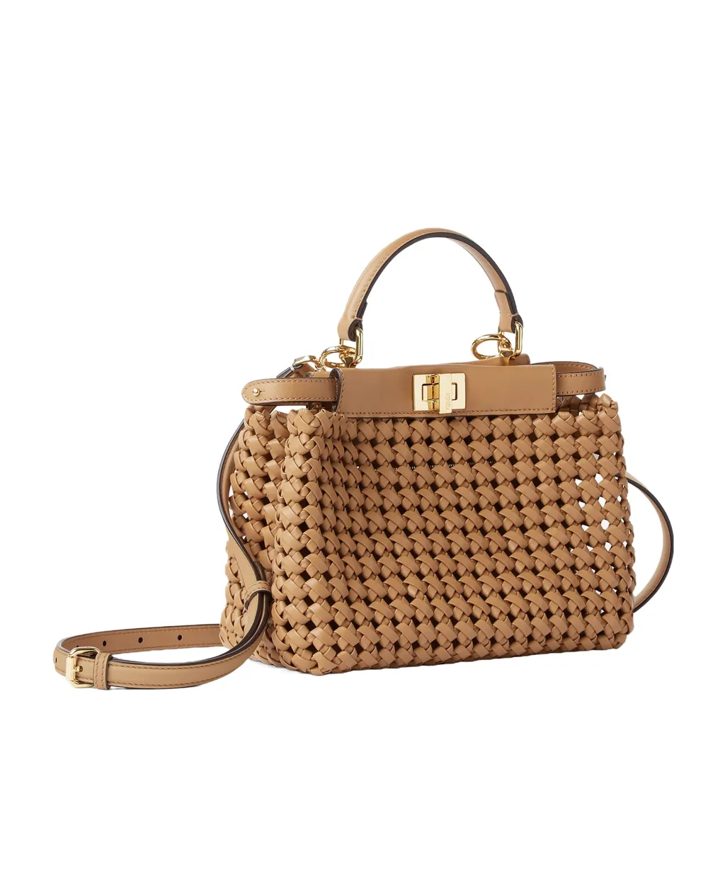 Cappuccino-Colored Woven Leather Bag