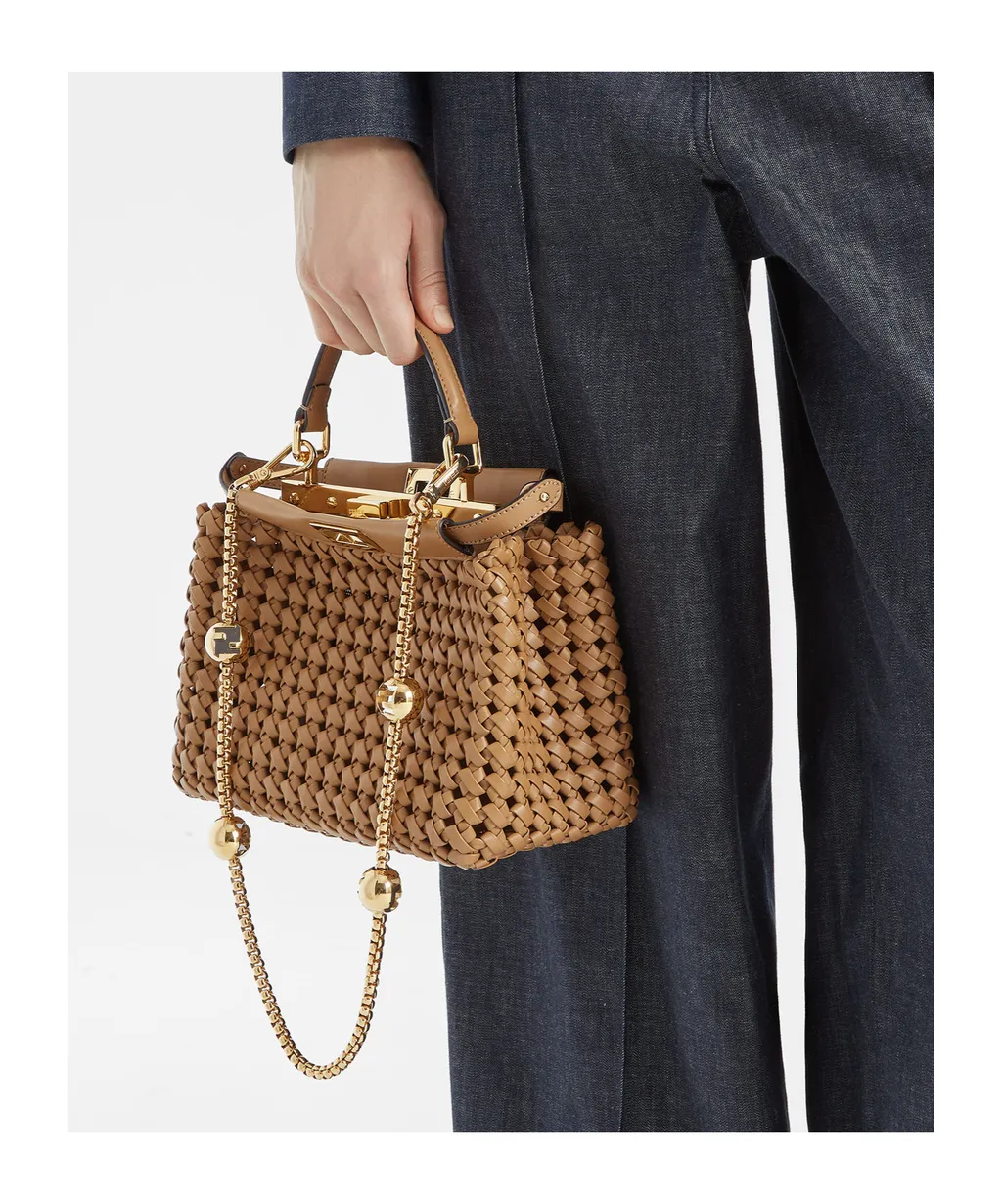 Cappuccino-Colored Woven Leather Bag