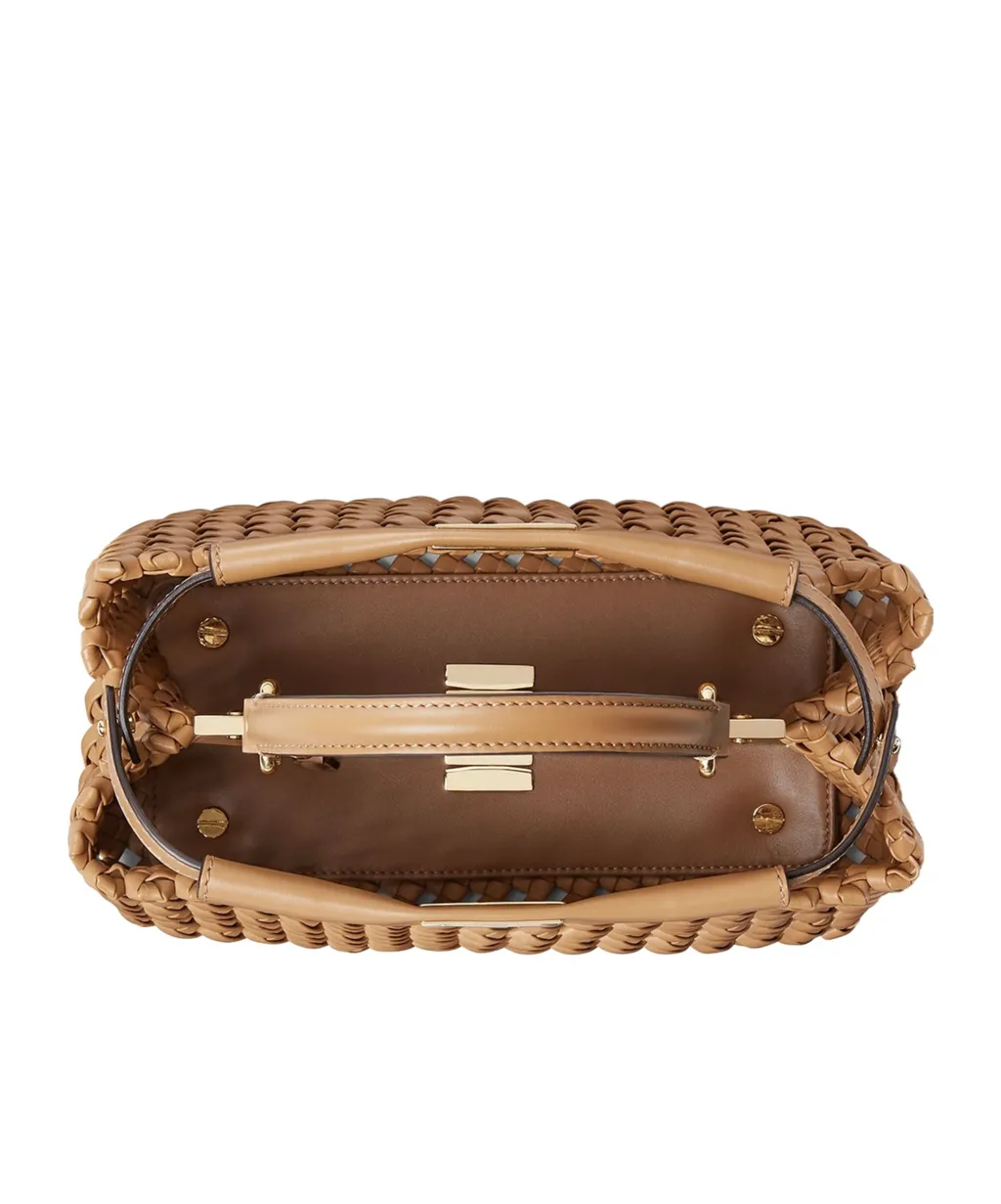 Cappuccino-Colored Woven Leather Bag