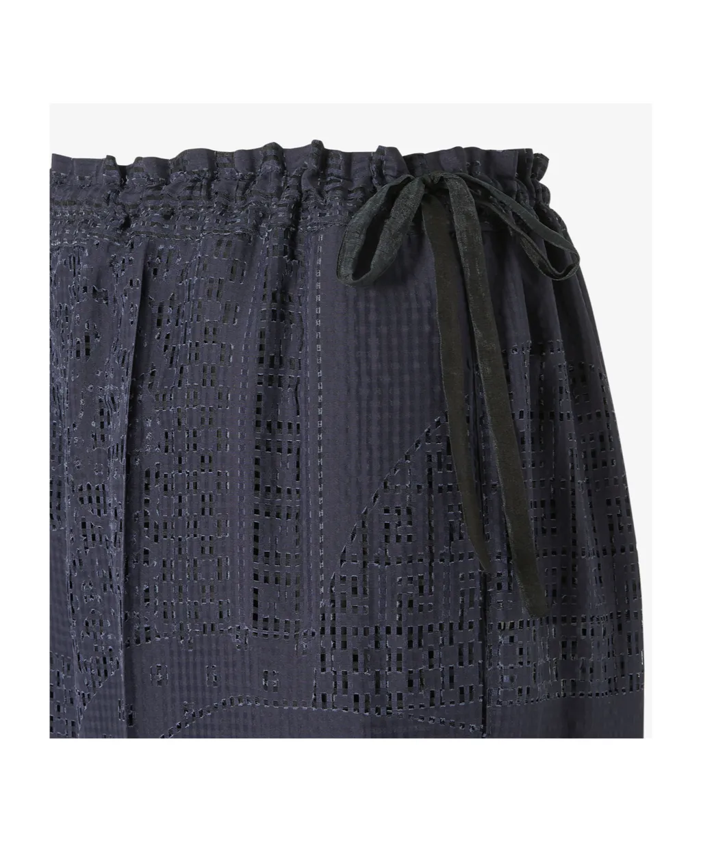 Patchwork Motif Wide-Leg Drawstring Pants