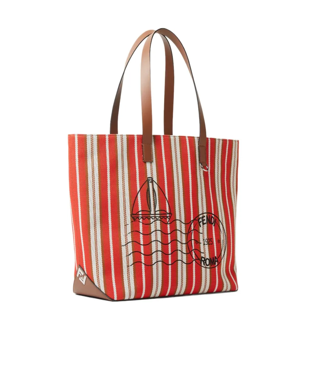 Logo Printed Striped Medium Tote Bag