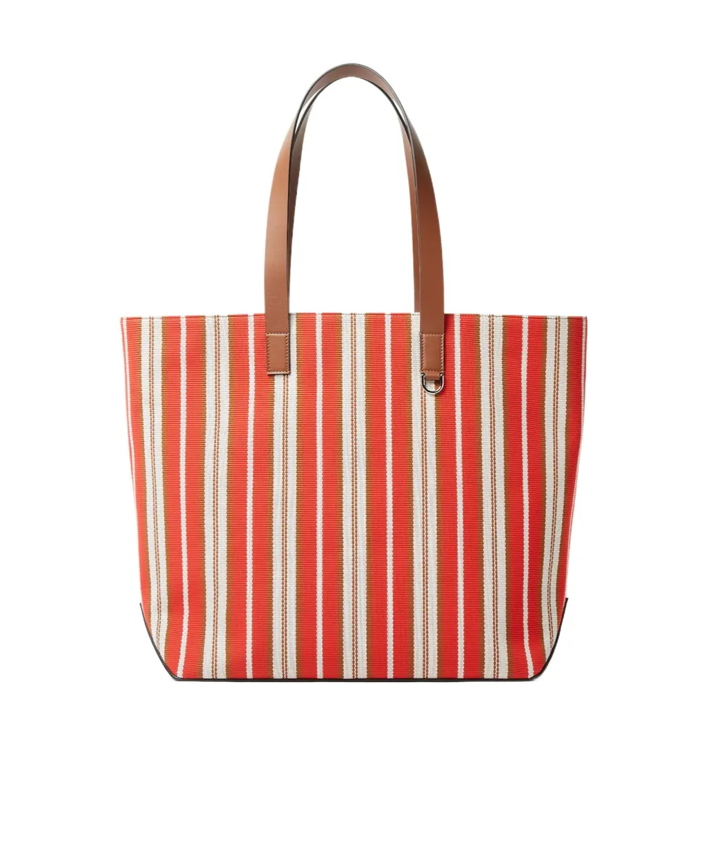 Logo Printed Striped Medium Tote Bag