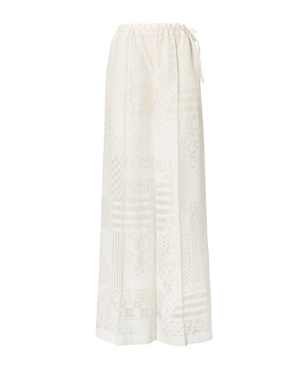 Patchwork Motif Wide-Leg Drawstring Pants