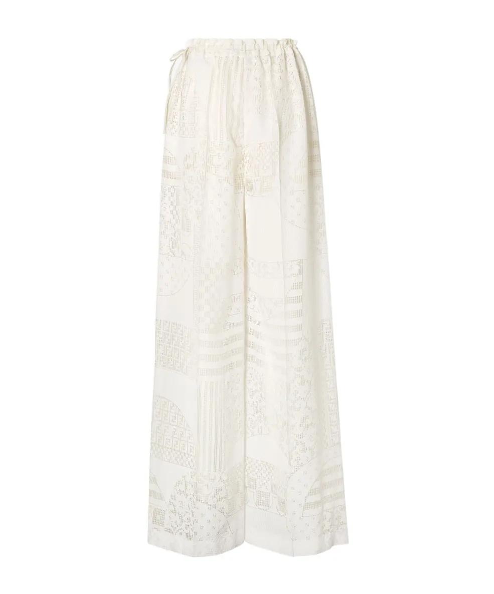 Patchwork Motif Wide-Leg Drawstring Pants