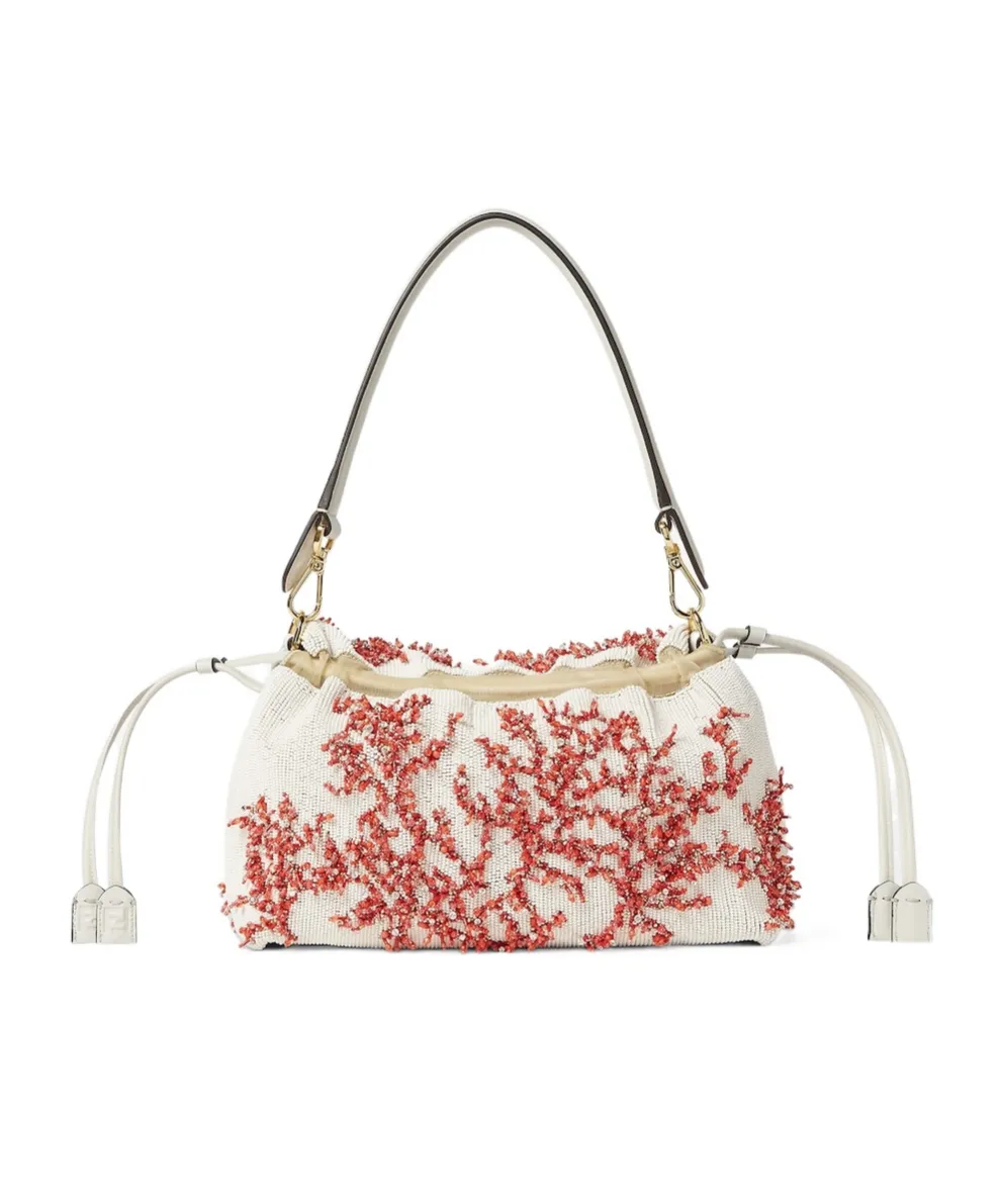 Sea Garden Coral Red And Camellia Embroidered Bag