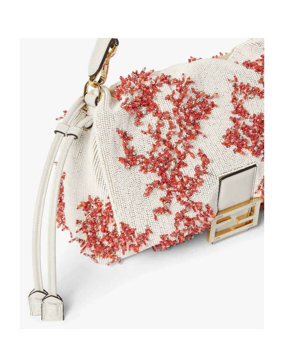Sea Garden Coral Red And Camellia Embroidered Bag