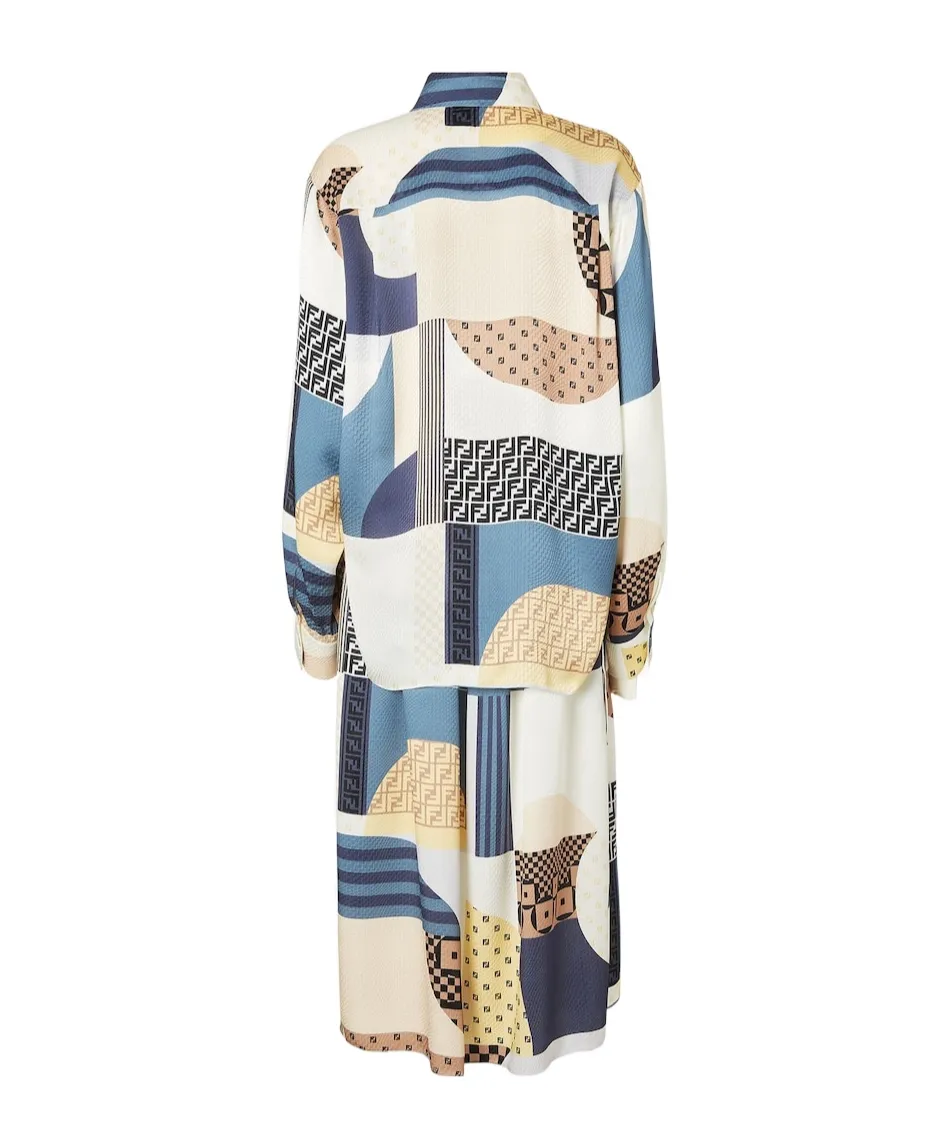 Patchwork Printed Drawstring-Waist Midi Dress