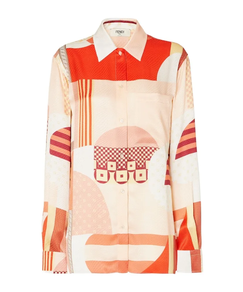 Patchwork Printed Long-Sleeved Shirt