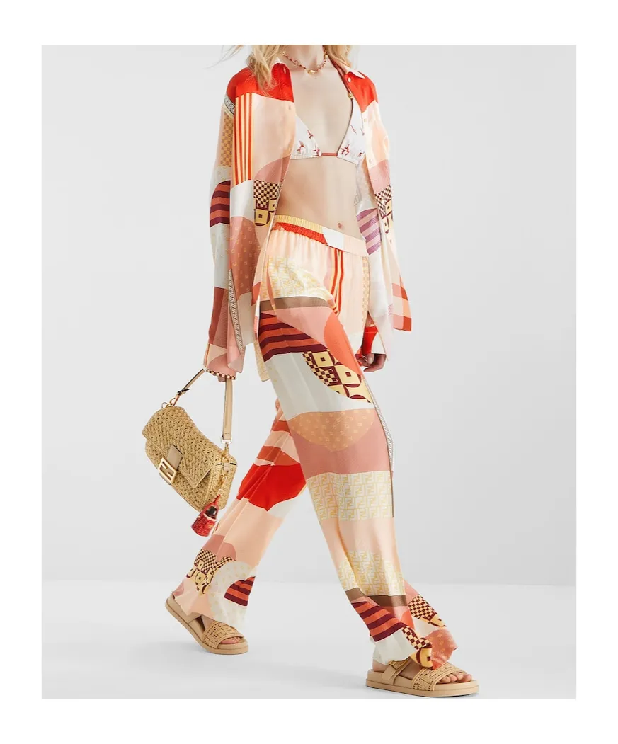 Patchwork Printed Long-Sleeved Shirt