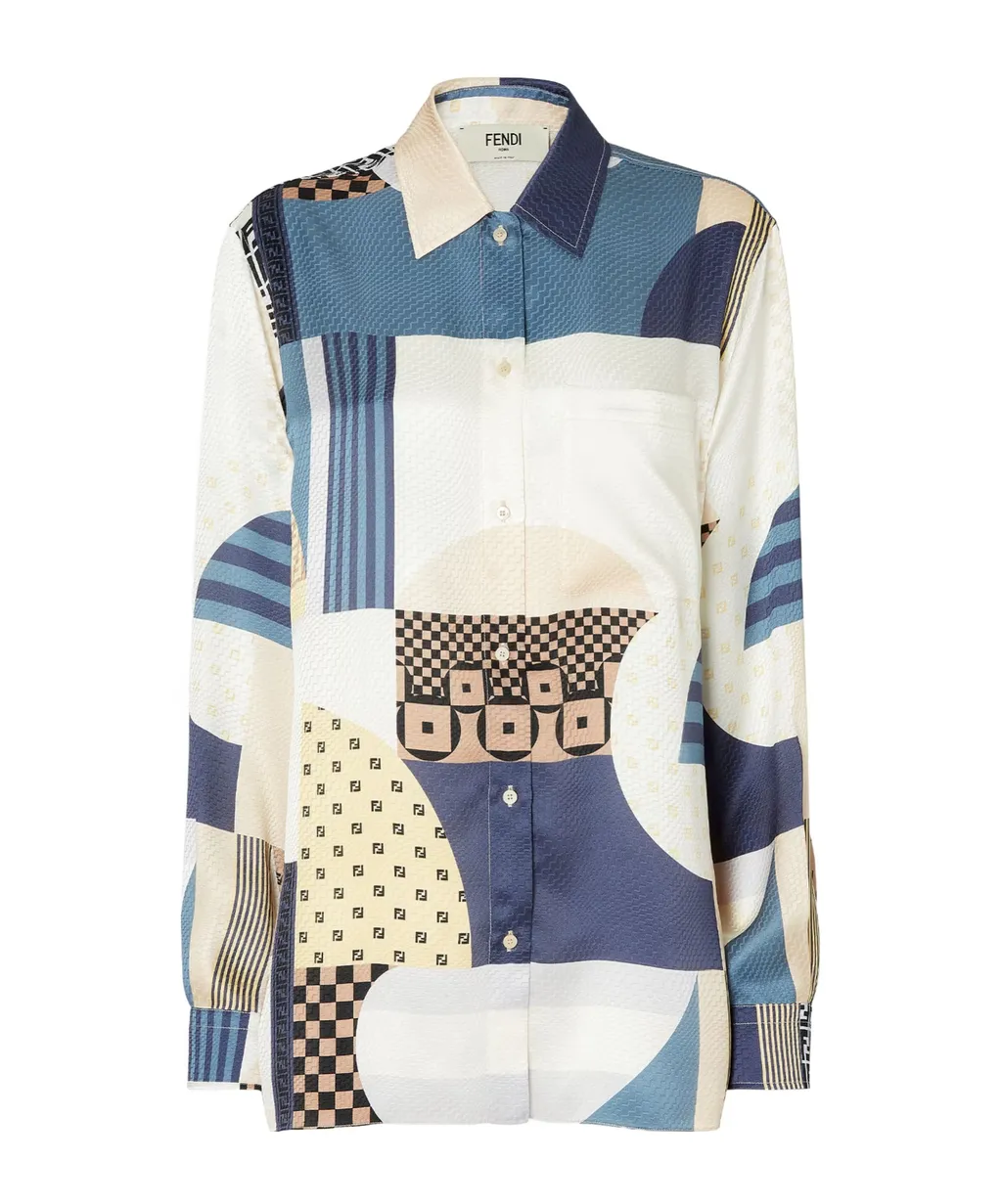 Patchwork Printed Long Sleeved Shirt