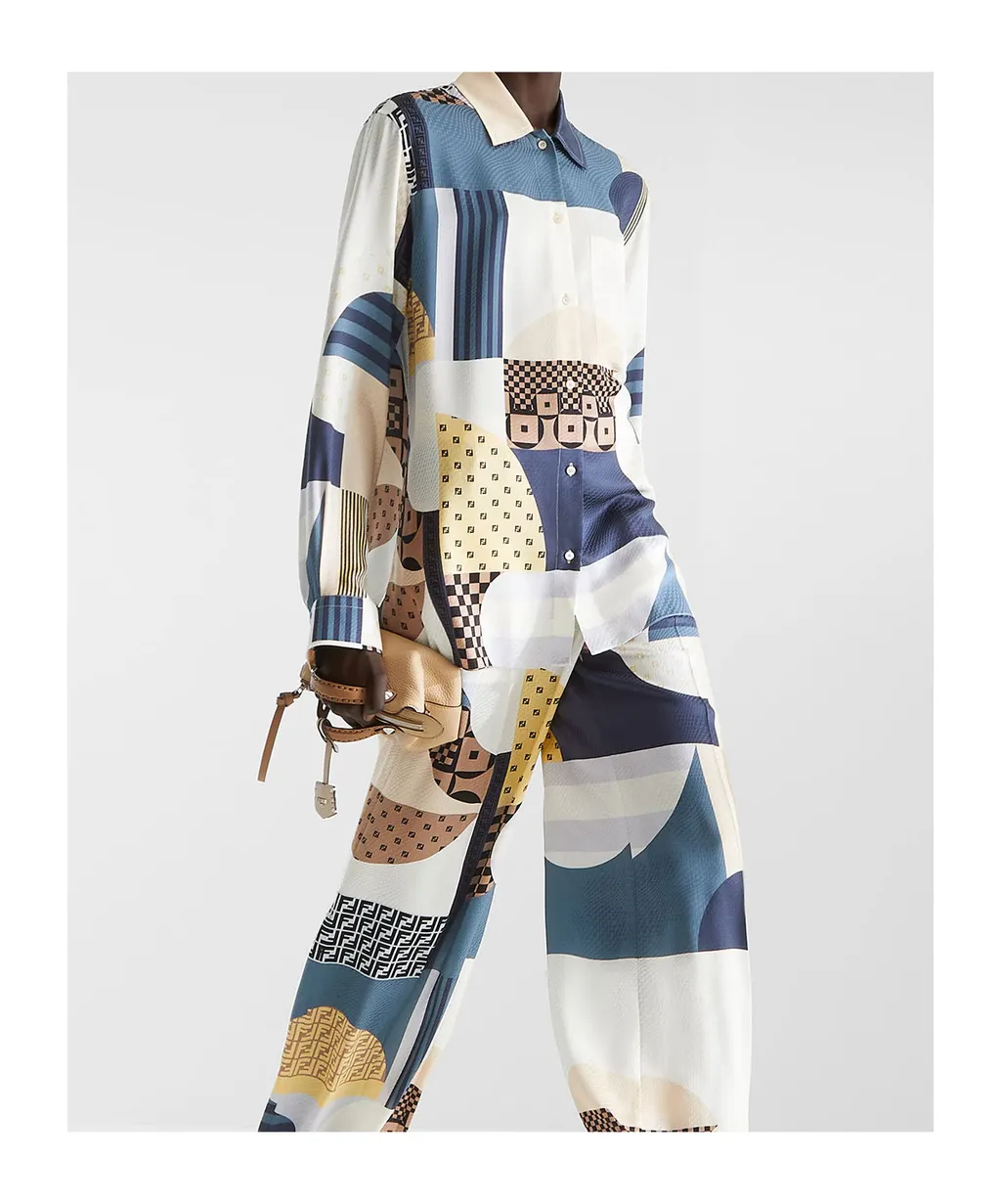 Patchwork Printed Long Sleeved Shirt