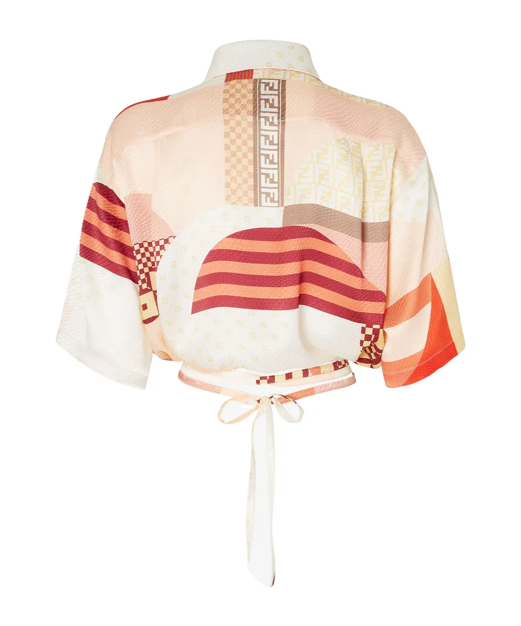 Patchwork Printed Tied Waist Cropped Shirt