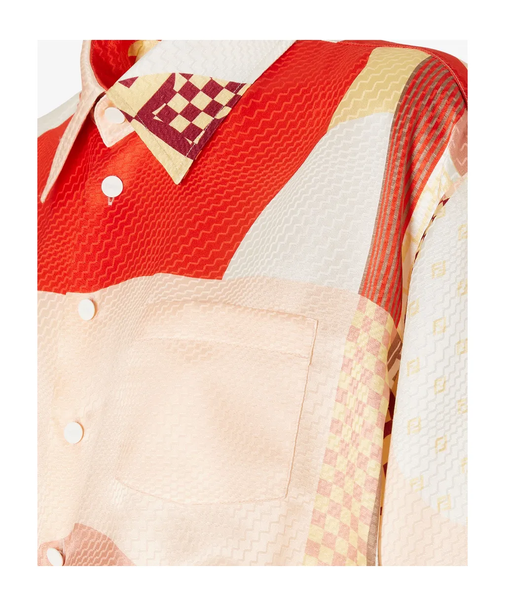 Patchwork Printed Tied Waist Cropped Shirt