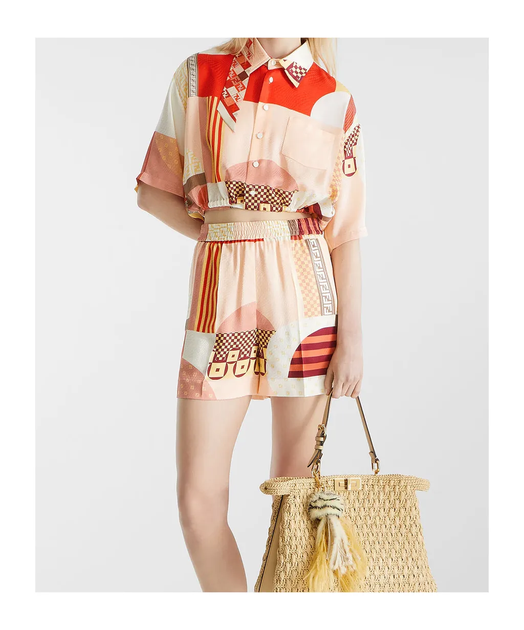 Patchwork Printed Tied Waist Cropped Shirt