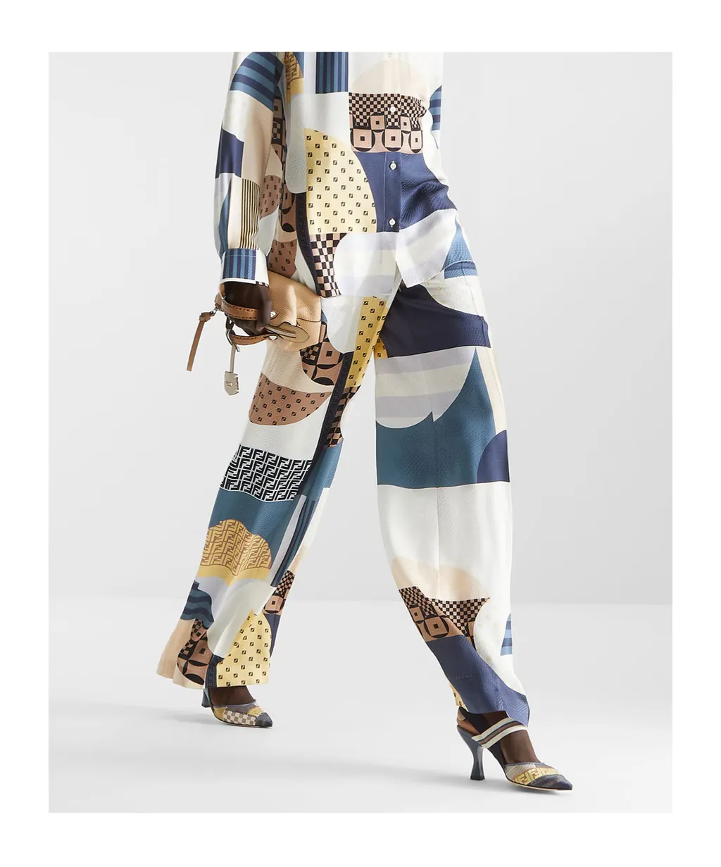 Patchwork Printed Wide-Leg Trousers