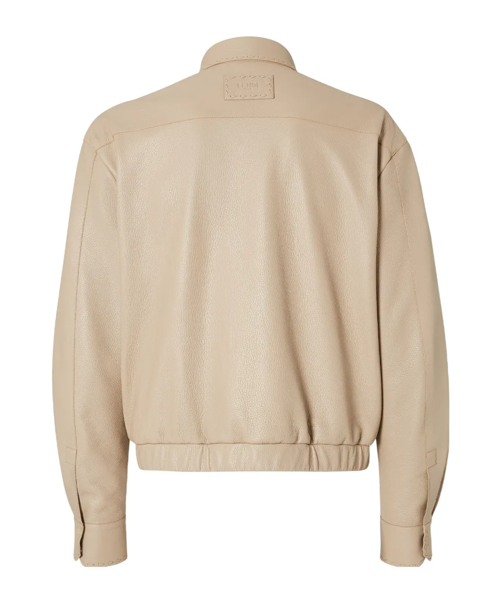 Long Sleeved Snapped Leather Jacket