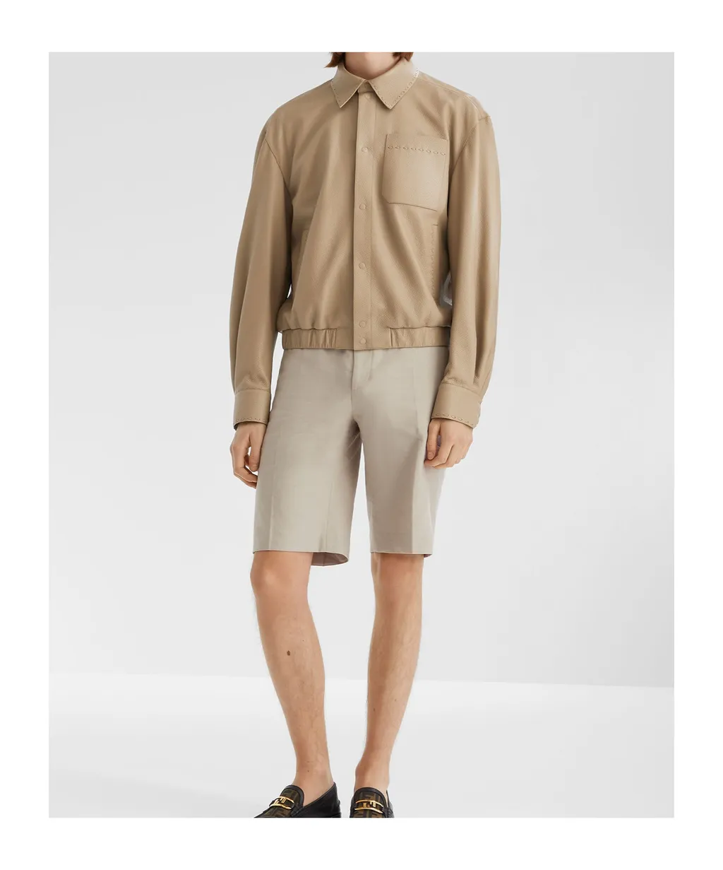 Long Sleeved Snapped Leather Jacket