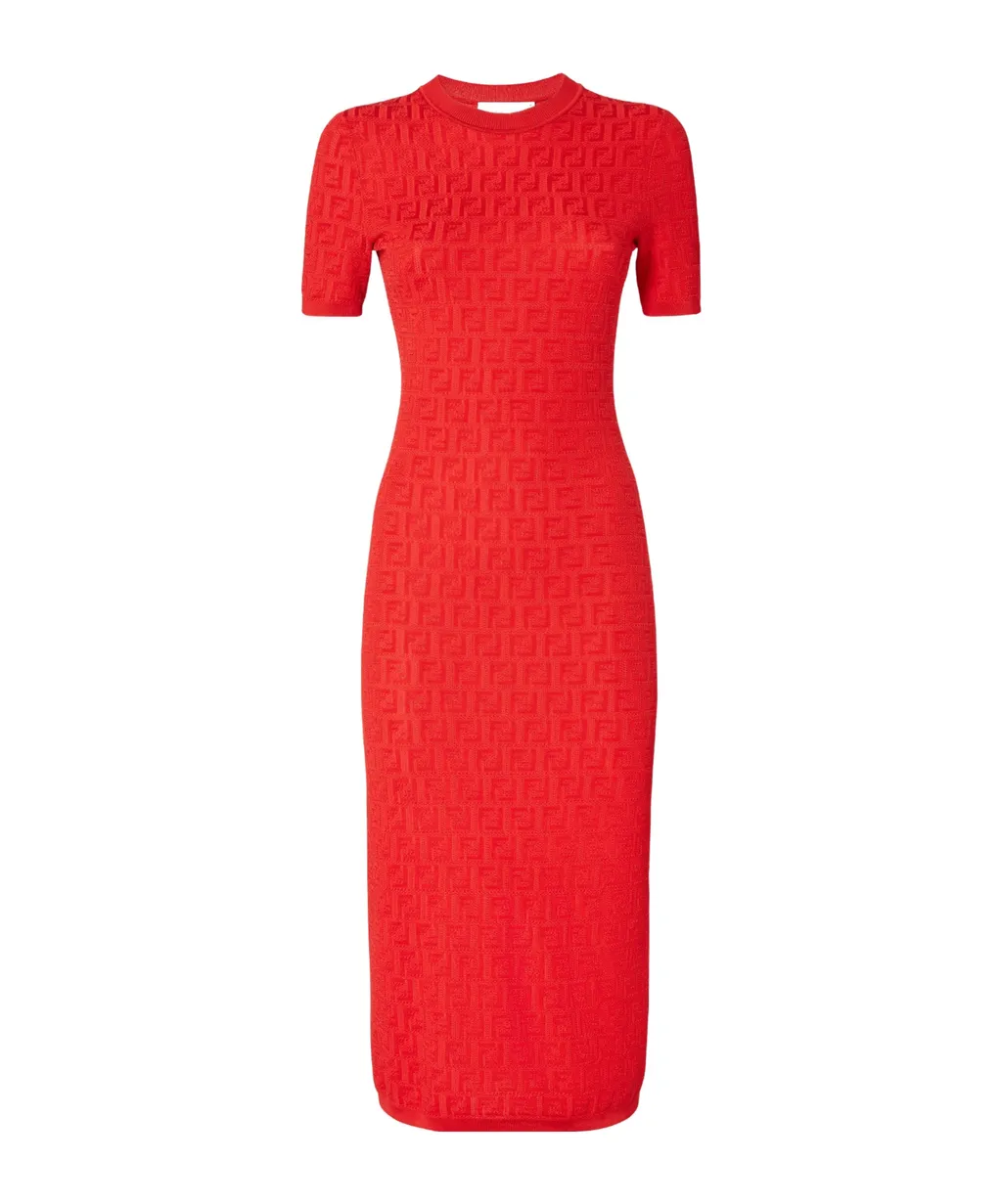 Ff Motif Short Sleeved Knitted Midi Dress