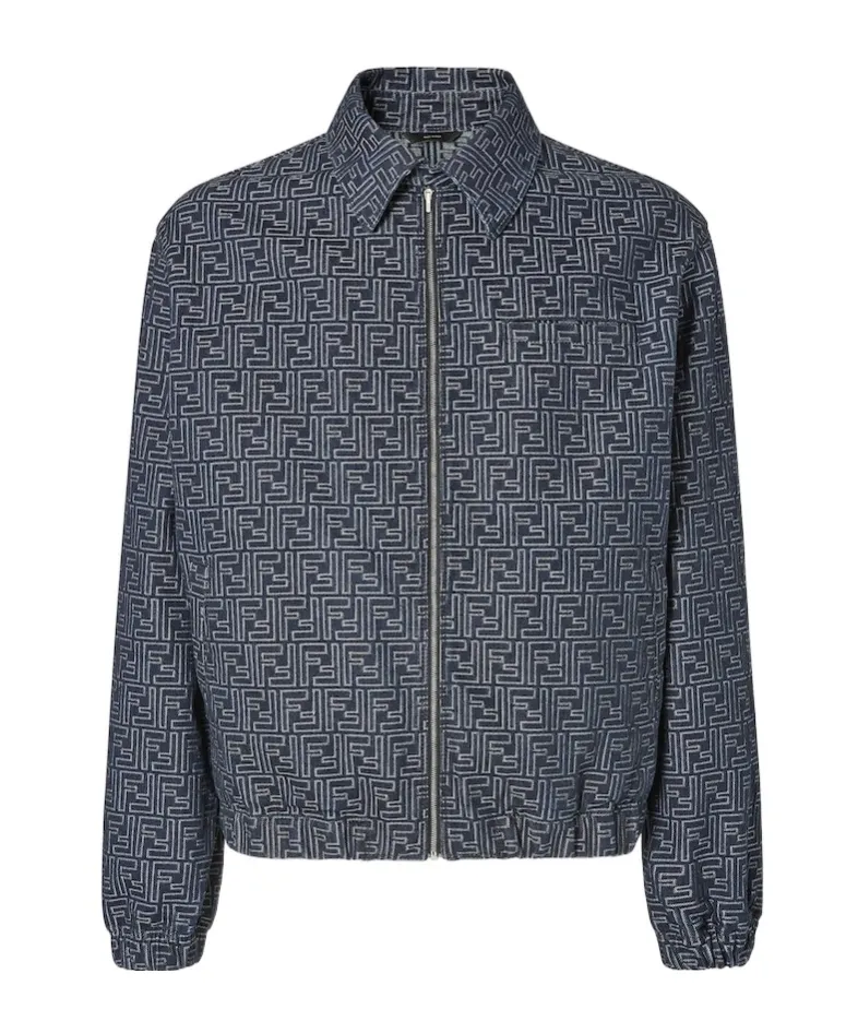 Ff Jacquard Collared Zip-Up Bomber Jacket