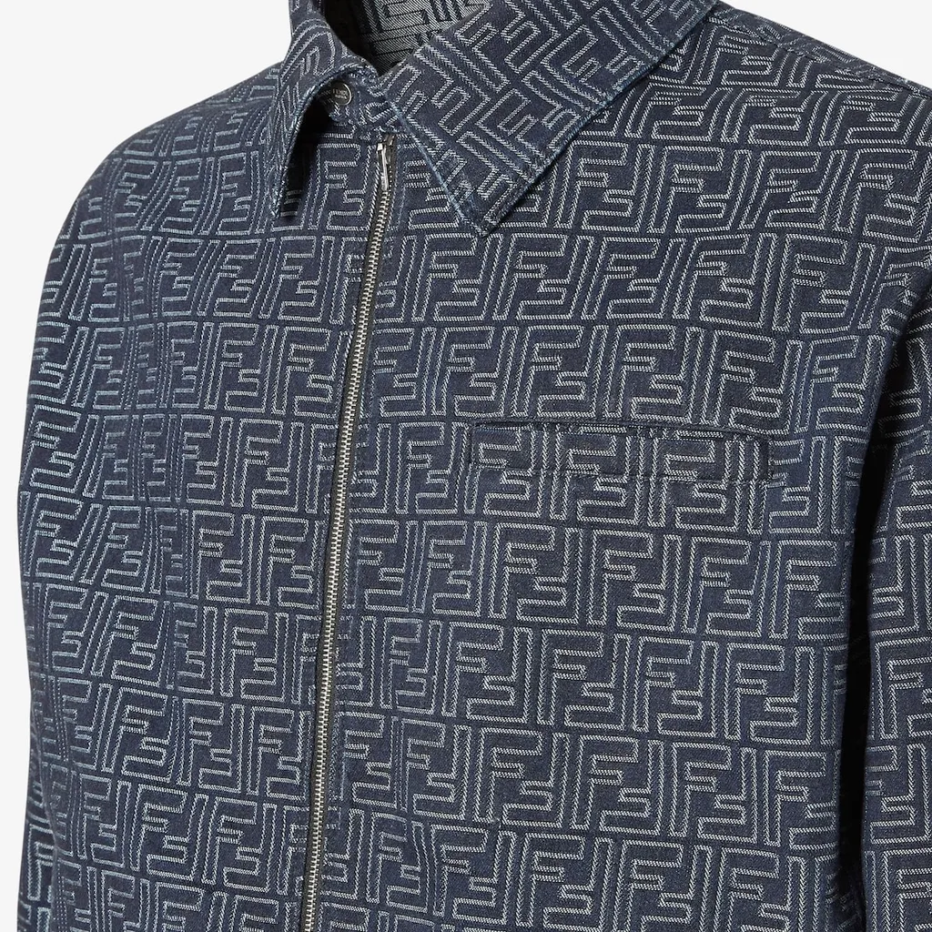 Ff Jacquard Collared Zip-Up Bomber Jacket