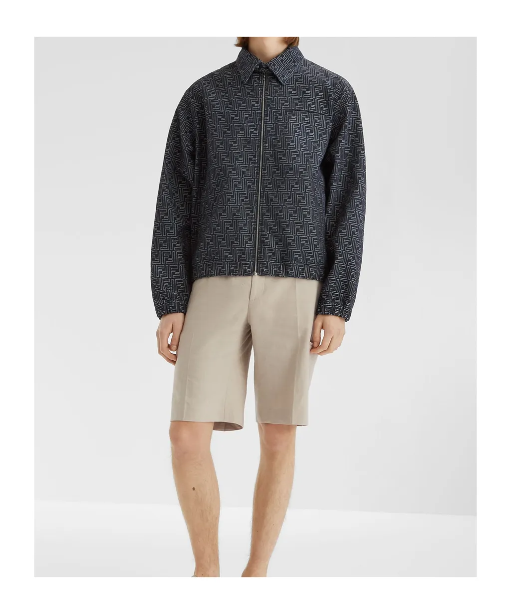 Ff Jacquard Collared Zip-Up Bomber Jacket