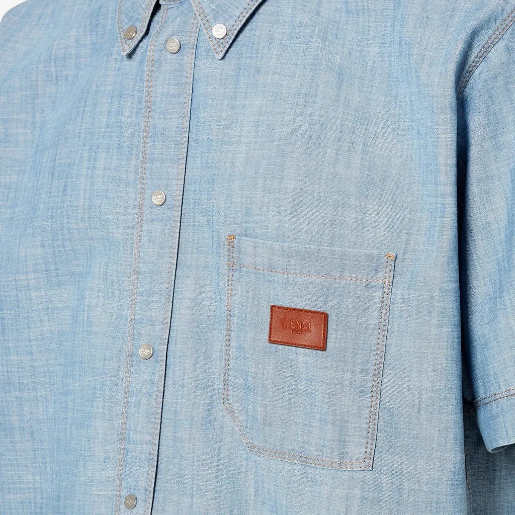 Logo Patch Short Sleeved Denim Shirt