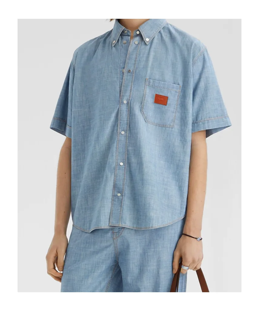 Logo Patch Short Sleeved Denim Shirt
