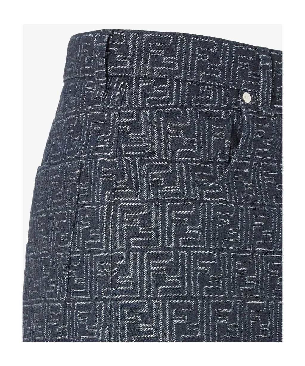 Ff Jacquard Denim Shorts