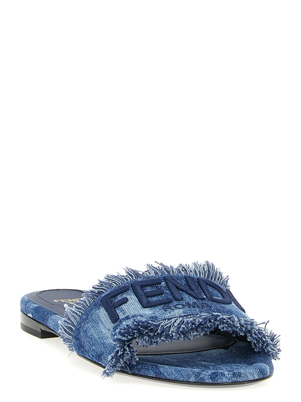 Sunshine Fringed Denim Slides
