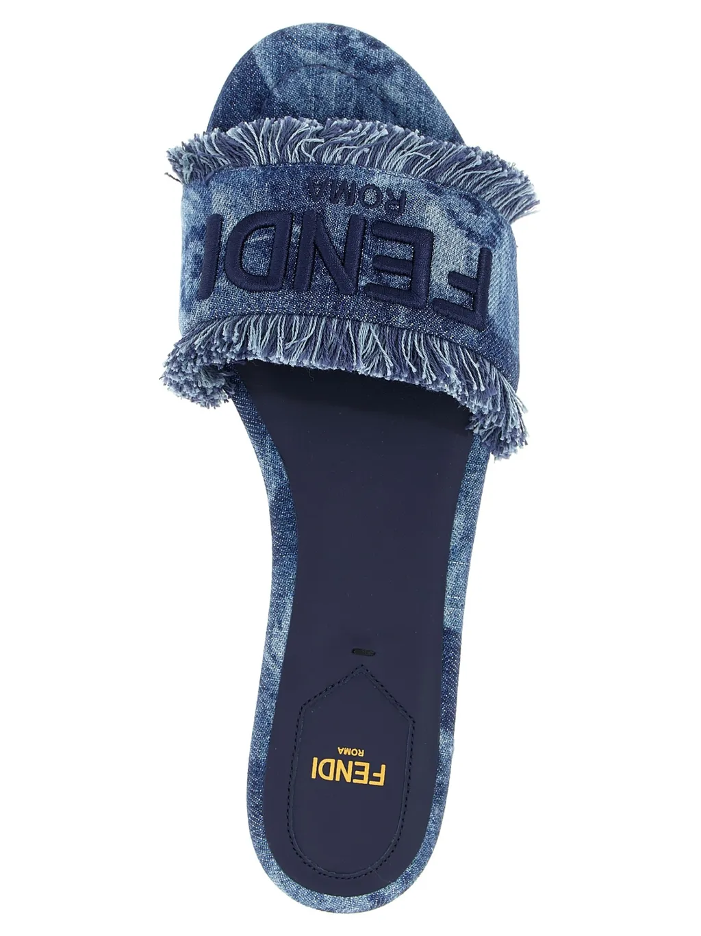Sunshine Fringed Denim Slides