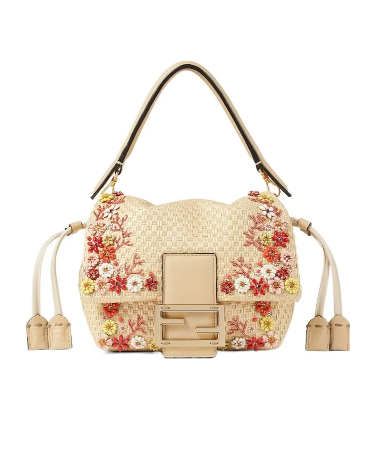 Woven Mini-Bag With Sea Garden Flowers Embroideries
