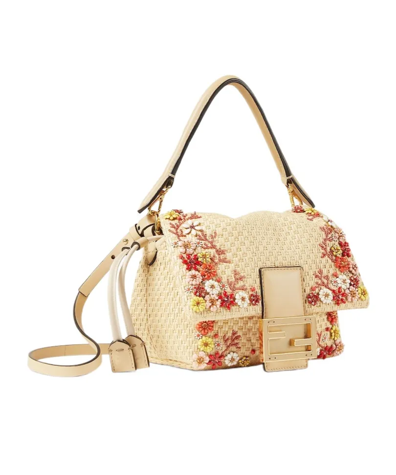 Woven Mini-Bag With Sea Garden Flowers Embroideries