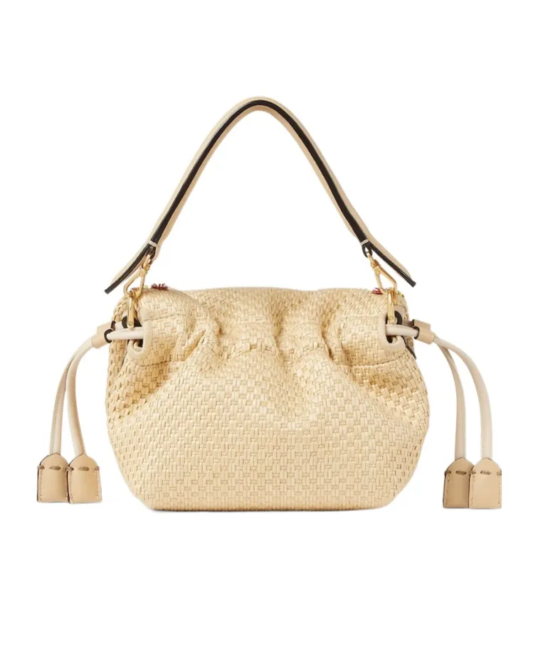 Woven Mini-Bag With Sea Garden Flowers Embroideries