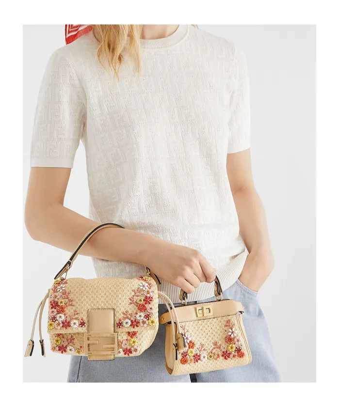 Woven Mini-Bag With Sea Garden Flowers Embroideries