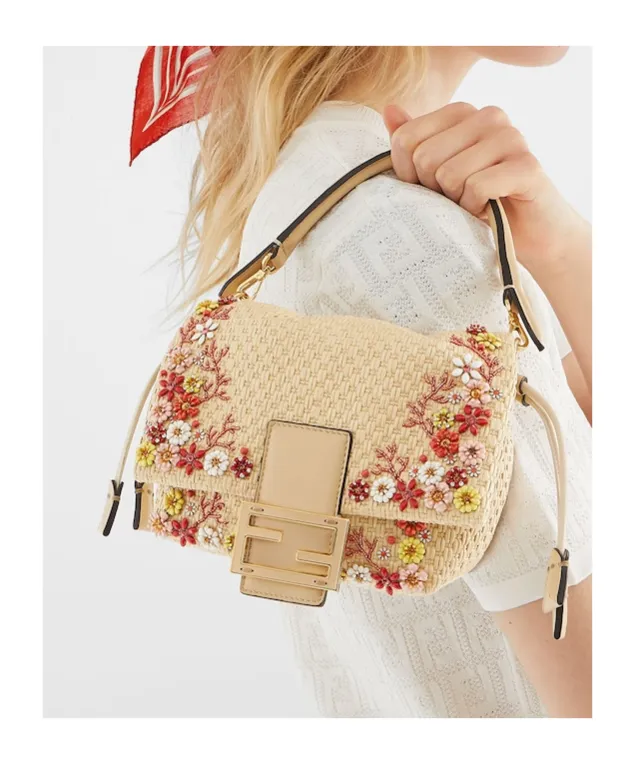 Woven Mini-Bag With Sea Garden Flowers Embroideries