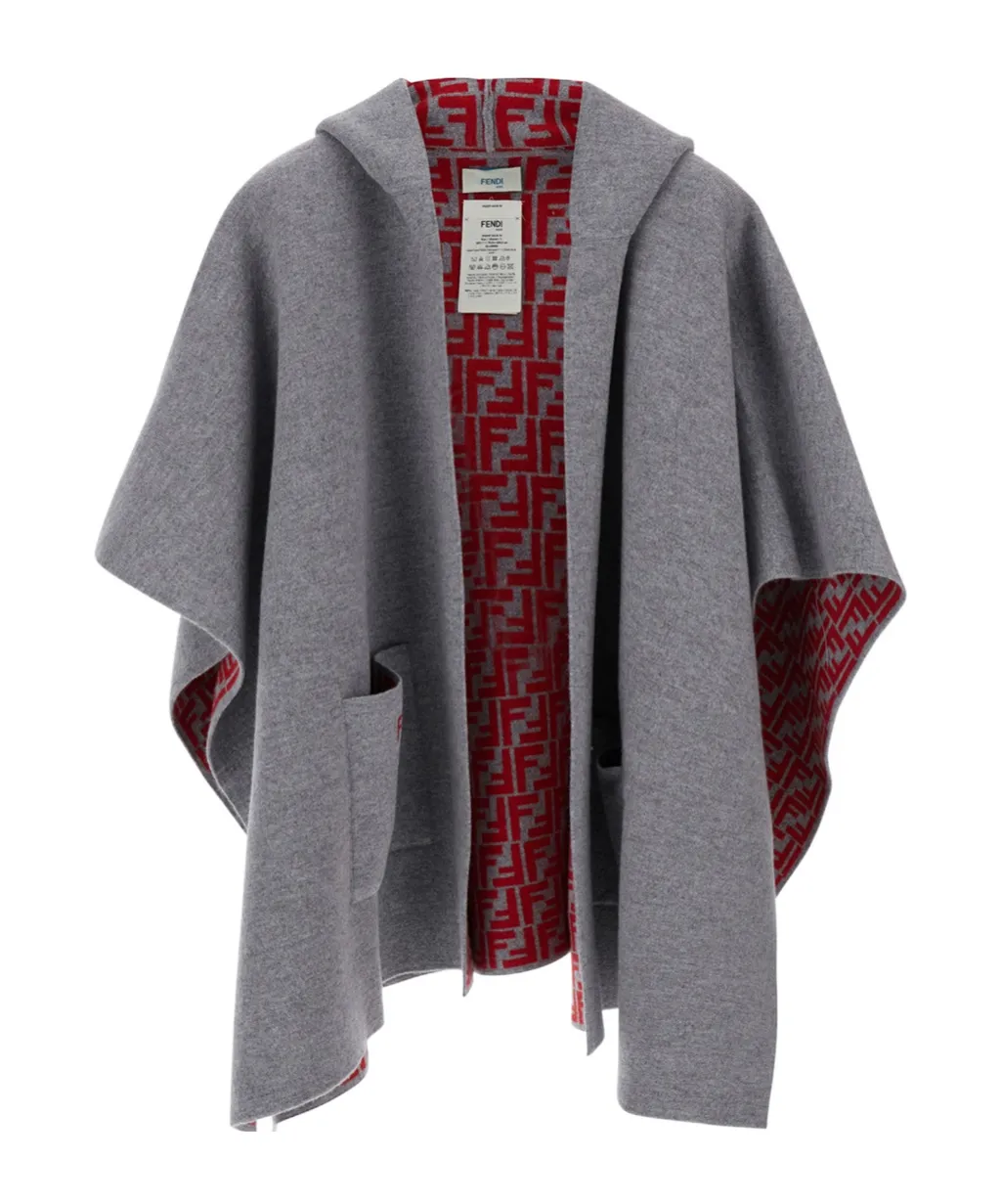 Ff-Patterned Hooded Cape
