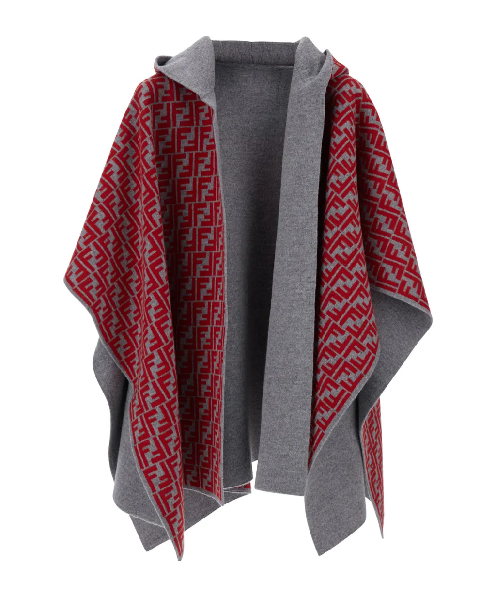 Ff-Patterned Hooded Cape
