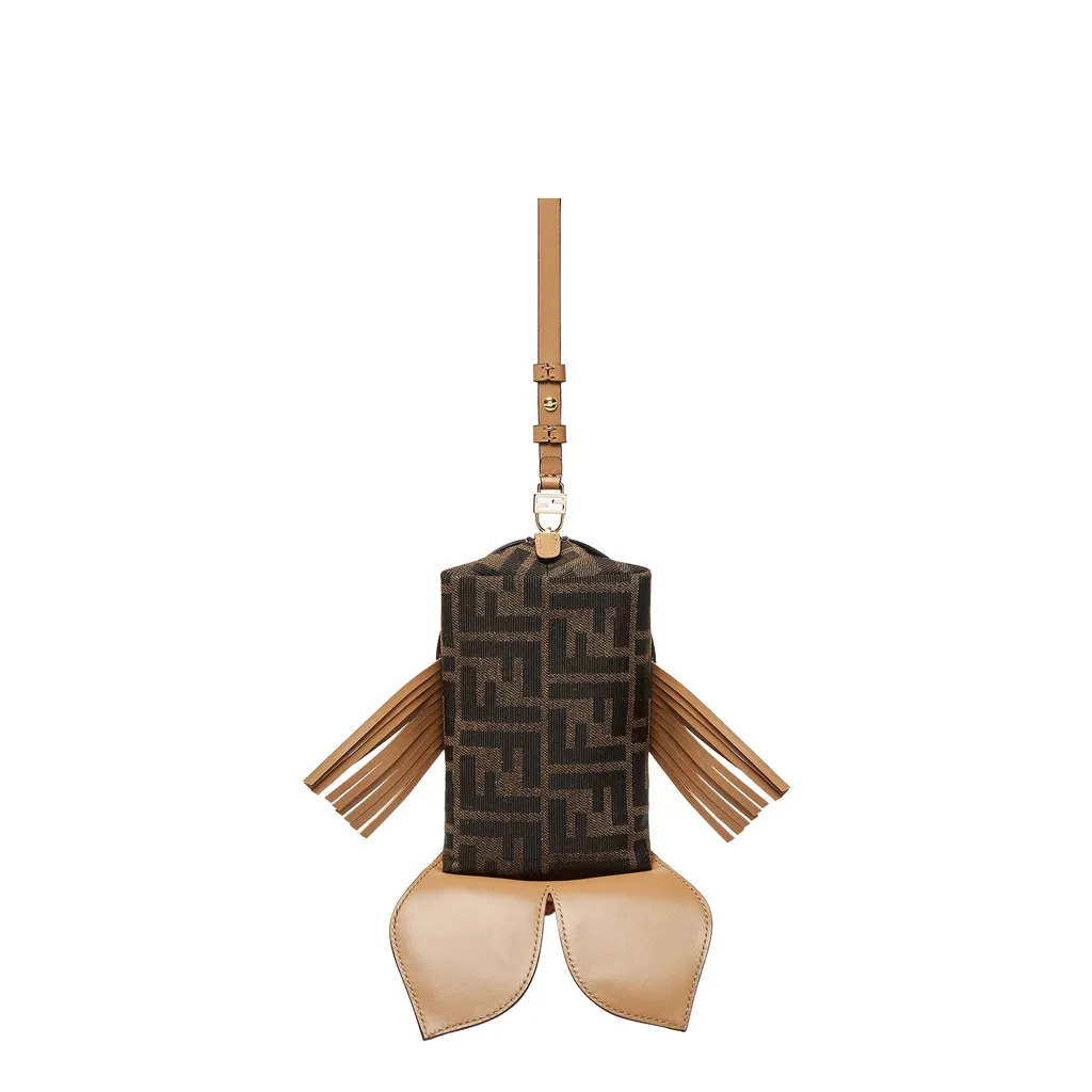 Ff Jacquard And Beige Leather Pouch
