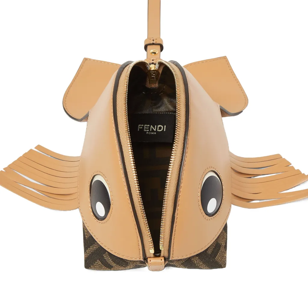 Ff Jacquard And Beige Leather Pouch