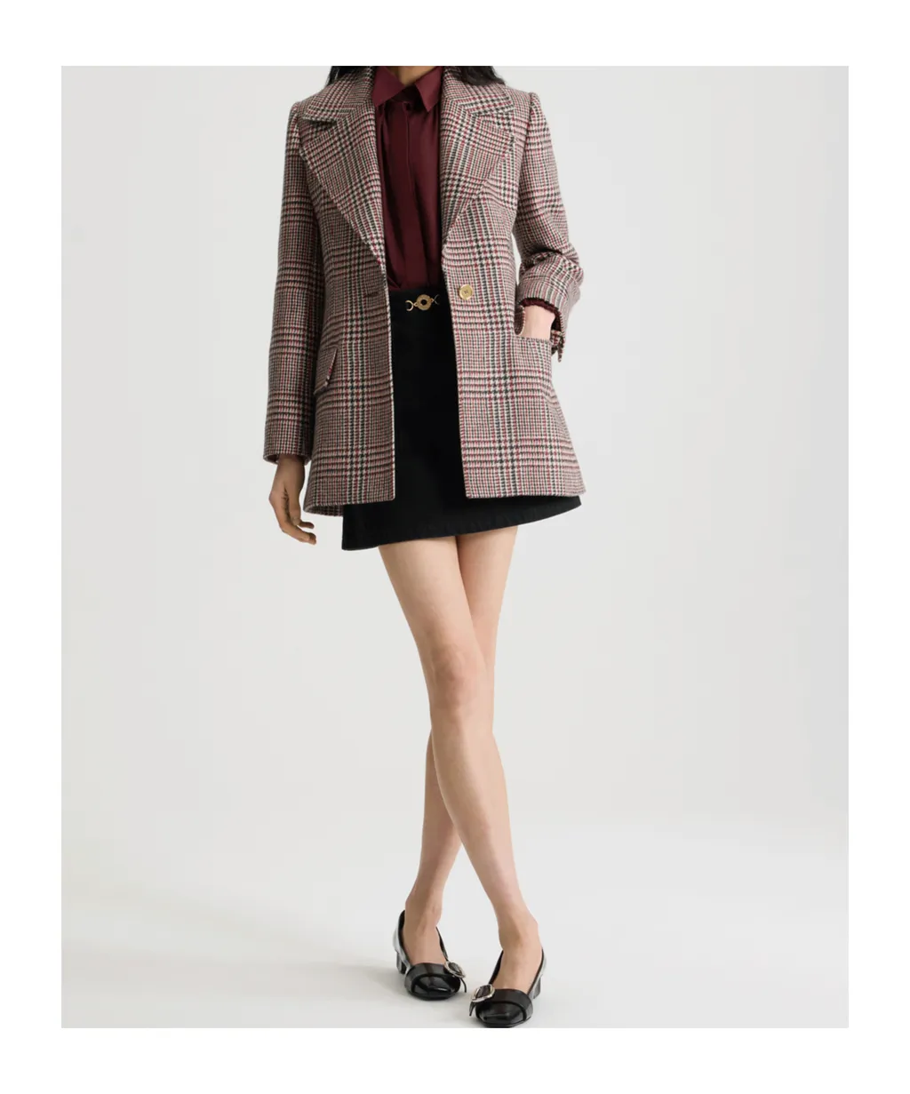 Checked Belted Blazer