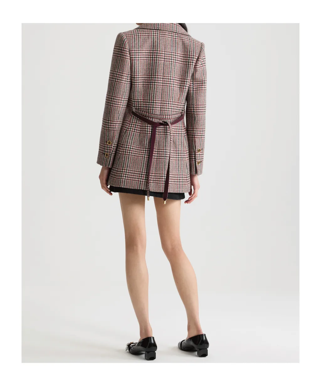 Checked Belted Blazer